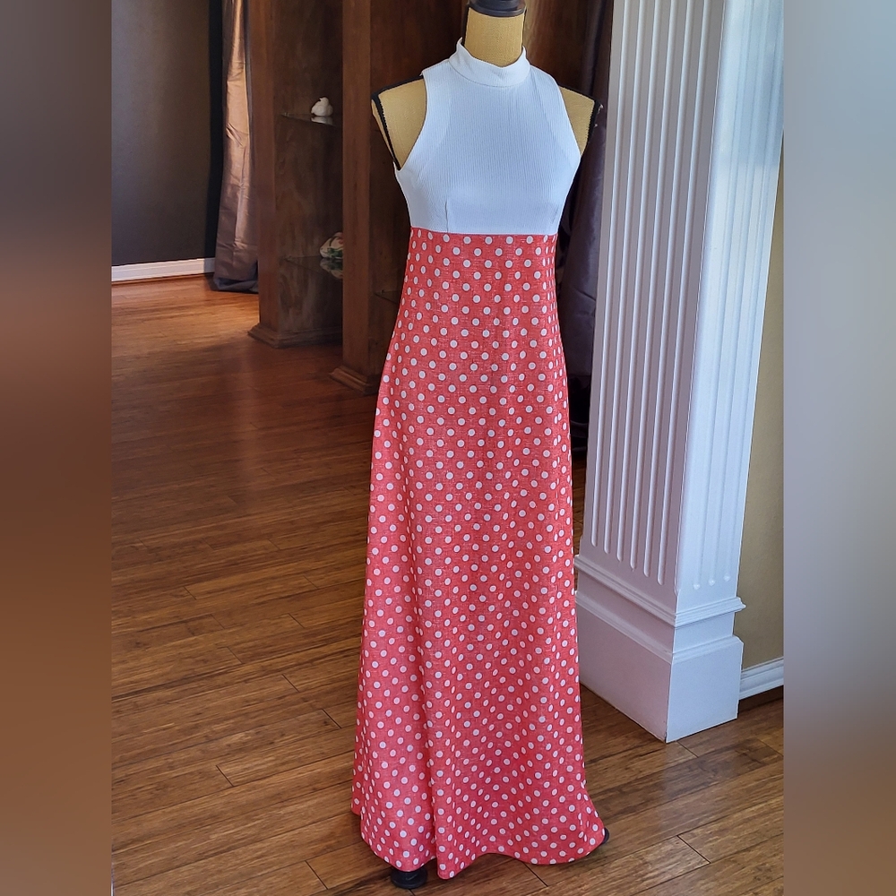 Unbranded Vintage 70s White/Orange Maxi Dress Size Small